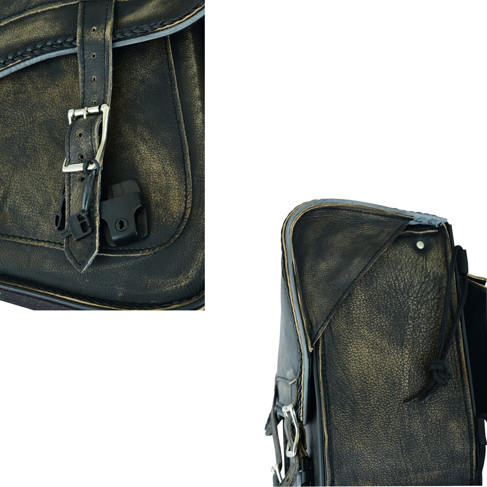 Genuine Leather Motorcycle Saddle Bags for Harley Softails, Sportsters & Choppers - Distressed Brown 13