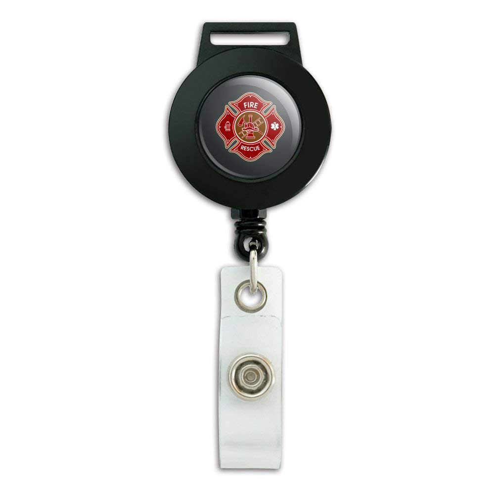 Firefighter Retractable Badge Reel with Maltese Cross Design - Durable ID Card Holder for EMT, Paramedic, and First Responders - Ideal for Fire Rescue, EMS, and Hospital Duty