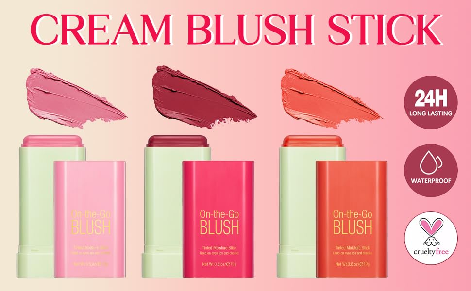 3-in-1 Blush Stick for Cheeks, Lips & Eyes | Natural Matte Cream Blush with Moisturizing Formula | Easy to Blend Cheek Tint for All Skin Tones (Shy Pink) | Perfect for Everyday Makeup & On-the-Go Touch Ups