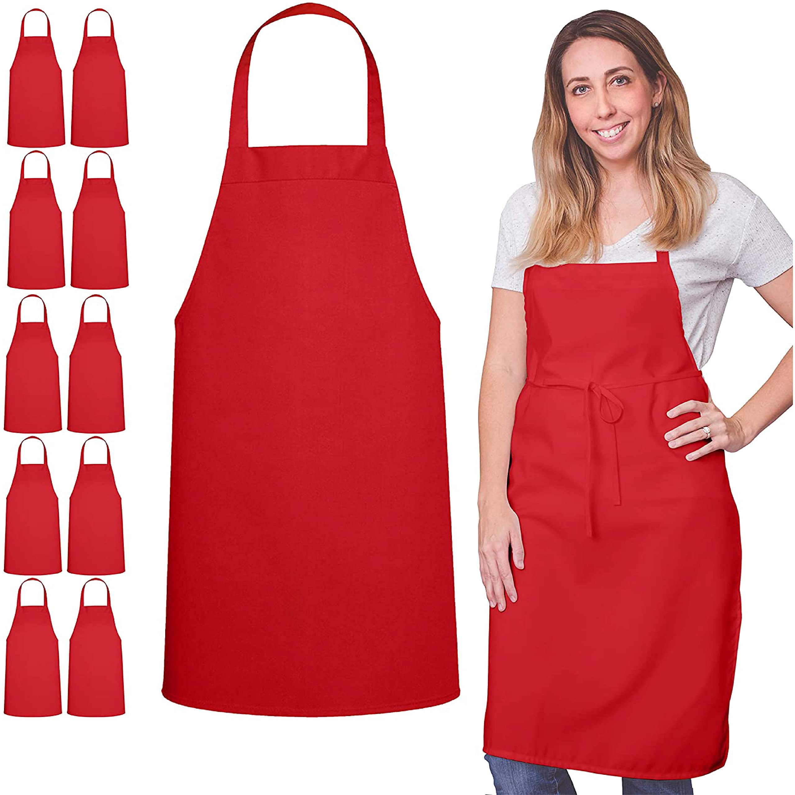 Multi-Pack Bib Aprons - Bulk Set of 10 Washable Kitchen Aprons for Cooking, Crafting, BBQ, Painting & Outdoor Activities - Perfect for Chefs, Artists & DIY Enthusiasts