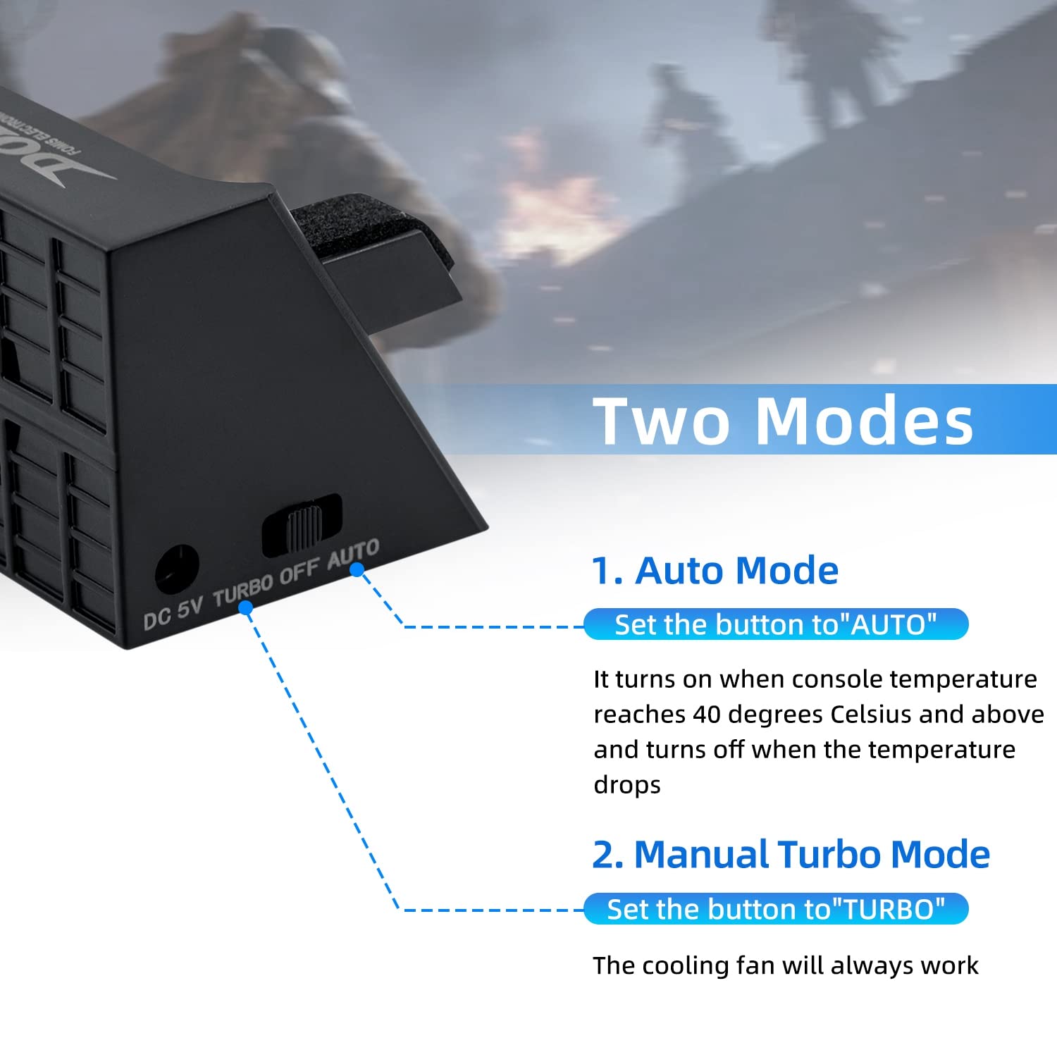 Mcbazel DOBE Smart External Auto Temperature Control 3-Fan Cooling System for PS4 Slim Gaming Console - Compatible with PS4 Slim Only (Not for PS4/PS4 Pro) - Prevent Overheating for Long Gaming Sessions