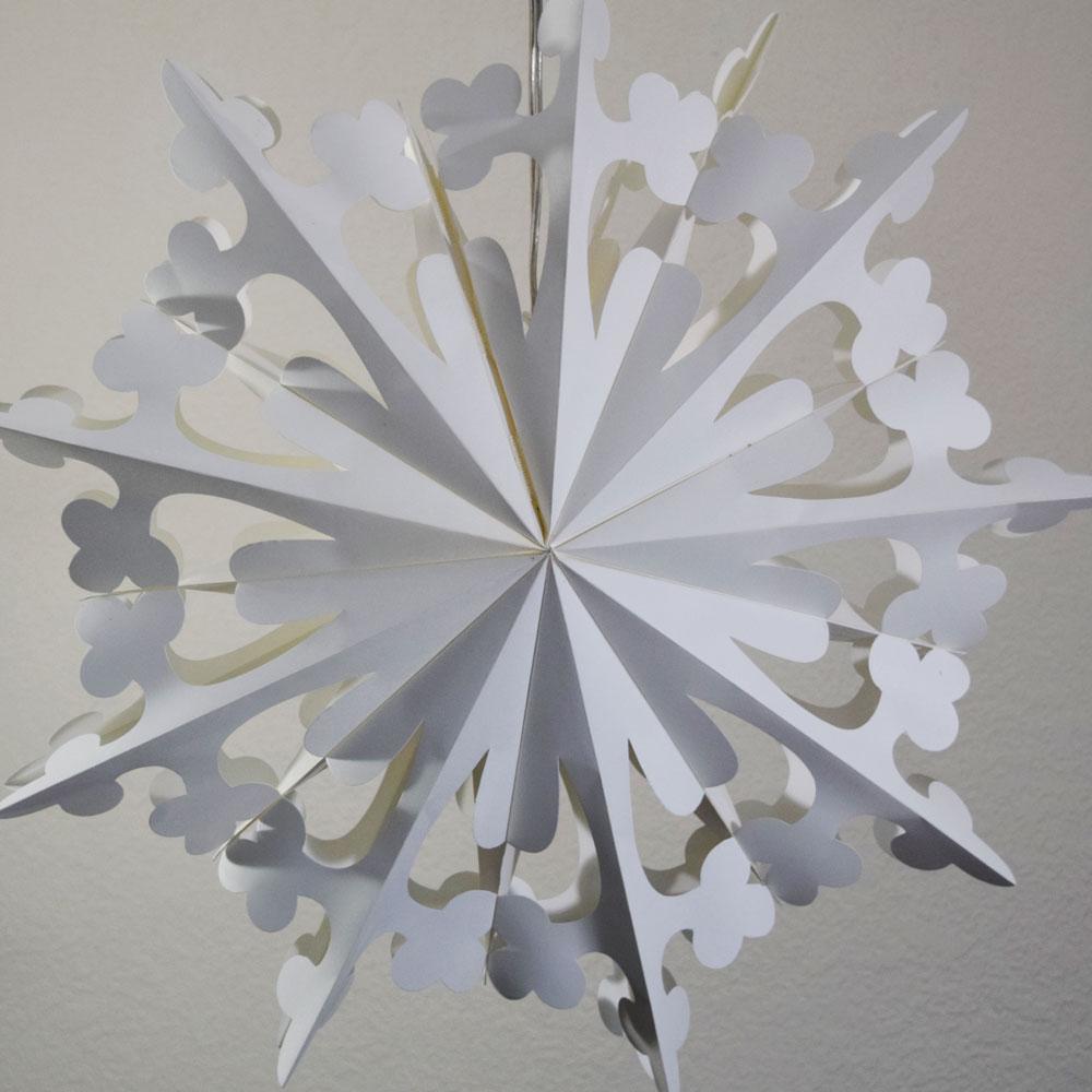 24 Inch White Winter Clover Christmas Holiday Snowflake Paper Star Lantern - Hanging Decor for Home, Party, Wedding, and Outdoor Festive Lighting