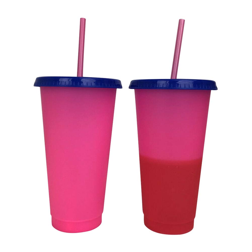 Temperature-Sensitive Color Changing Cold Drink Cups - Reusable Summer Iced Coffee Tumblers with Leak-Proof Lid & Straw - Perfect for Beach, Pool Parties and Outdoor Picnics