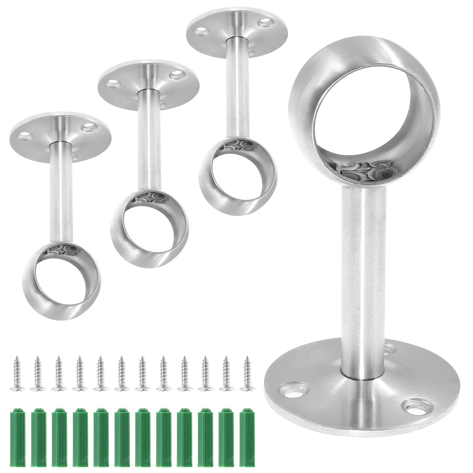4 Pcs 1 Inch Heavy Duty Stainless Steel Ceiling Mount Curtain Rod Brackets - Flange Closet Rod Holder & Shower Curtain Rod Socket with Brushed Finish - Perfect for Bathroom, Closet Organization & Home Decor