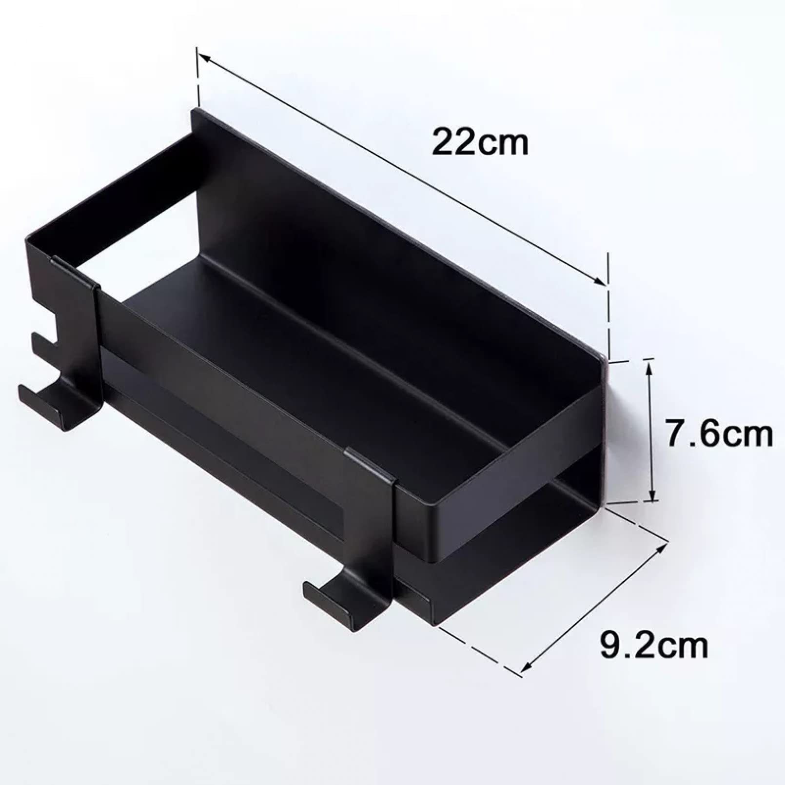 Black 22Cm Self-Adhesive No-Drill Shower Shelf with Hooks - Waterproof Bathroom Storage Organizer for Shampoo, Soap & Towels - Perfect for Small Spaces & Rental Homes