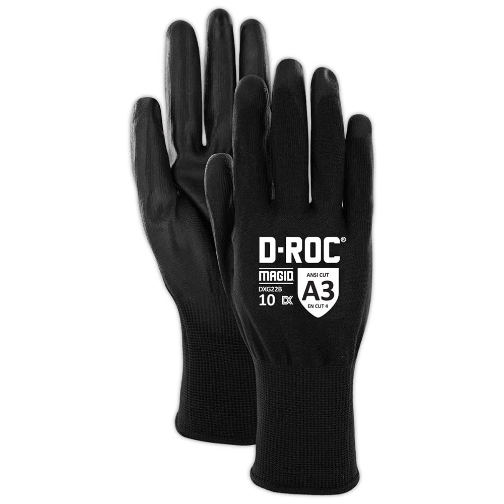 **MAGID D-ROC ANSI A3 18-Gauge Polyurethane Coated Work Gloves - 12 Pairs, Size 11/2XL (DXG22B) - Durable & Grip-Enhanced for Construction, Landscaping & Heavy-Duty Tasks**