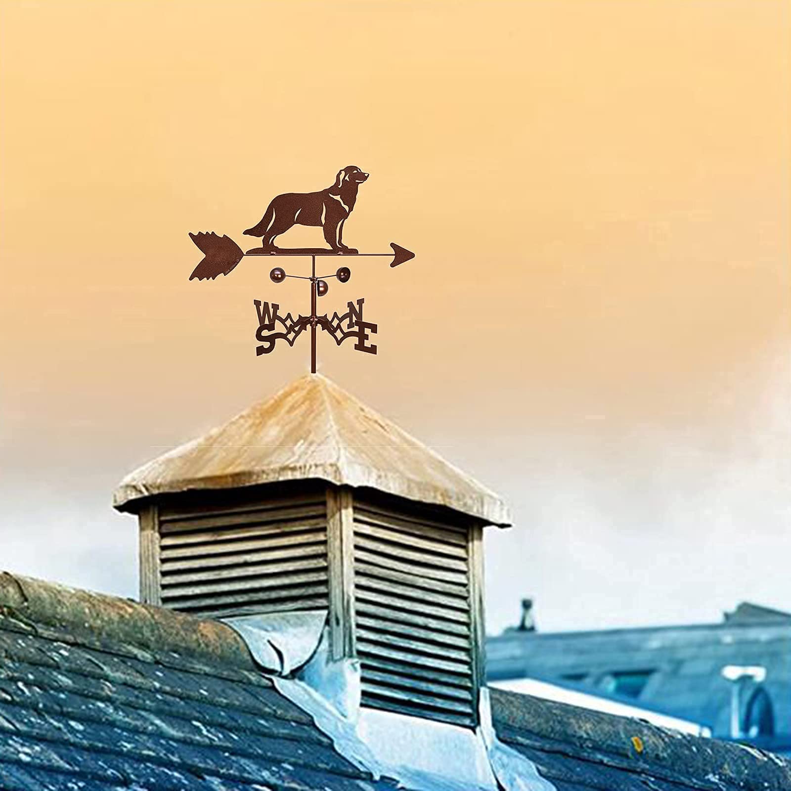 Golden Retriever Weather Vane - Durable Farmhouse Wind Direction Indicator with Animal Ornament, Rustic Courtyard & Garden Stake Decoration for Outdoor Farm, Yard, and Patio Use