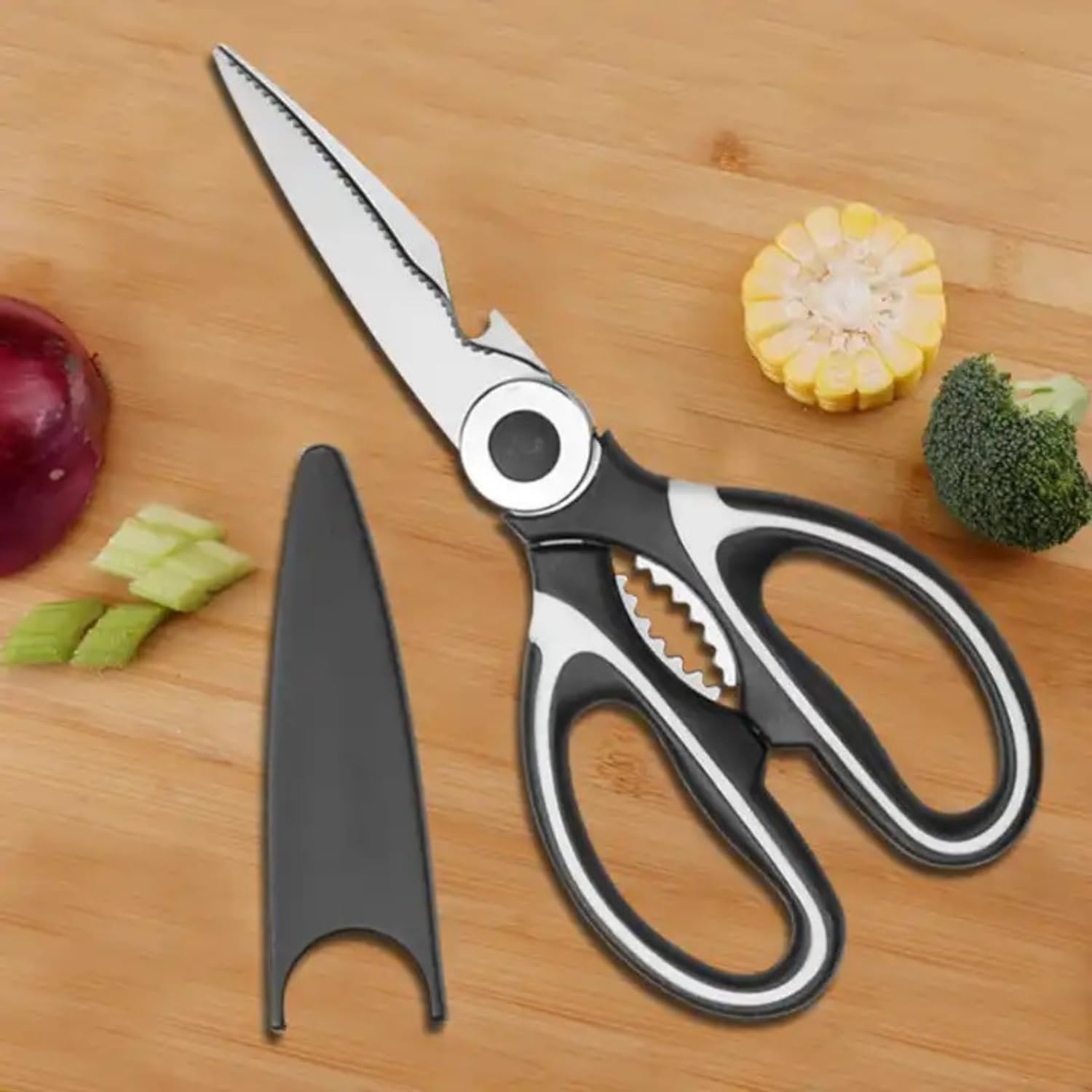 NYZA Heavy Duty Stainless Steel Kitchen Scissors - Multi-Purpose Food Shears for Meat, Poultry, Fish & Cooking - Dishwasher Safe Raptor Scissors (1-Pack) - Perfect for Meal Prep, Butchering & Food Processing
