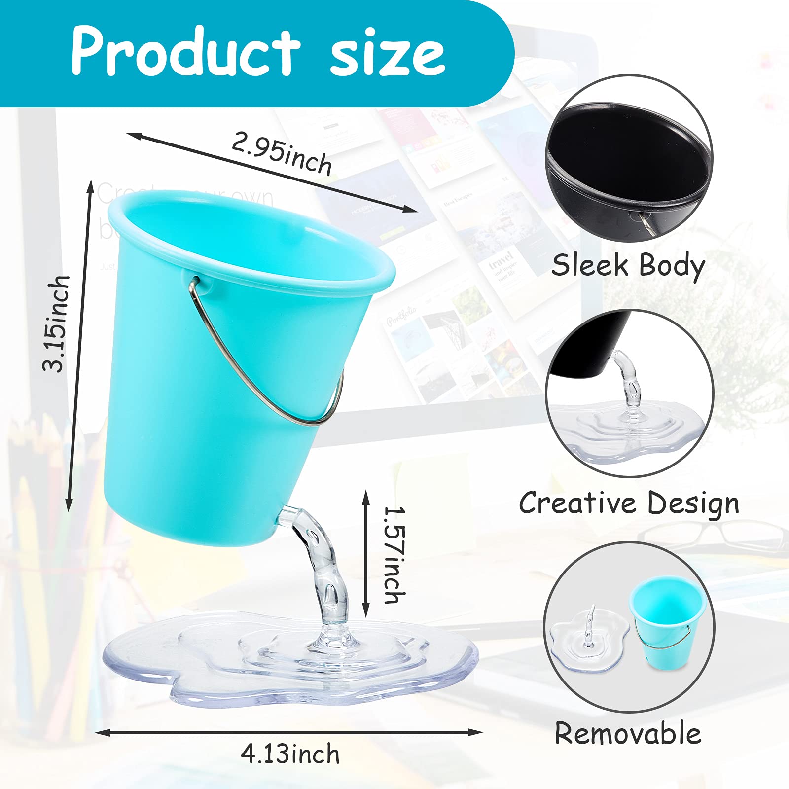 Seajan 2 Pack Floating Bucket Pen Holder - Creative Cute Pencil Cup for Desk Organizer, Office Decor & Teacher Gift | Perfect for School Supplies, Home Office & Back to School Accessories