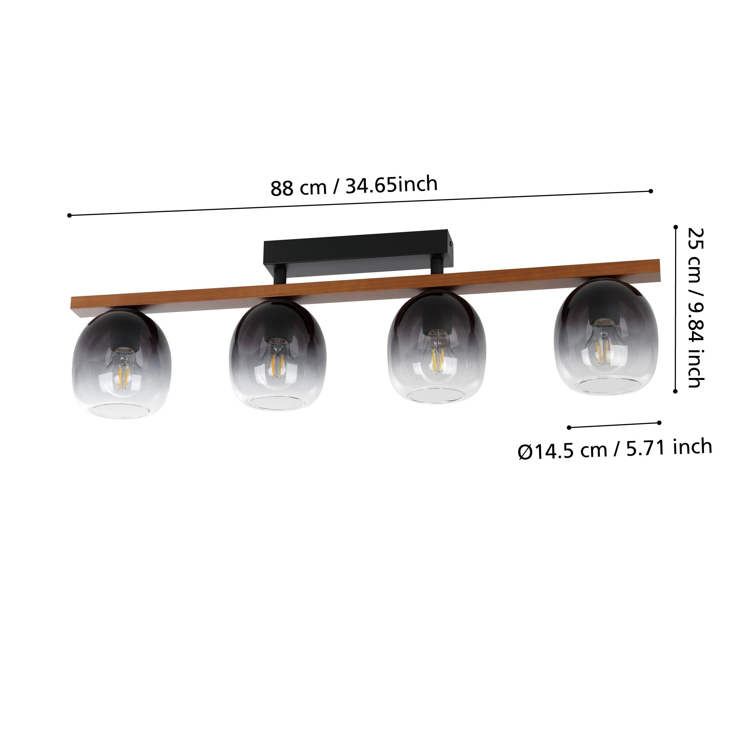 Eglo Filago 4-Light Pendant Lighting Fixture with Walnut Brown Finish & Glass Shades - Perfect for Kitchen Island, Dining Room, or Entryway Lighting