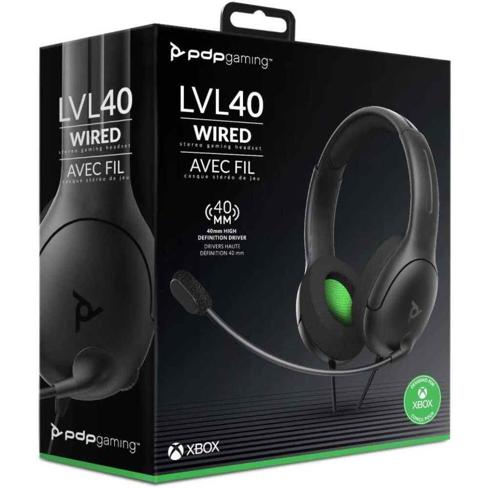 PDP LVL40 Wired Stereo Gaming Headset for Xbox One - Black/Green - Noise Cancelling Mic & Immersive Audio for Competitive Gaming & Streaming