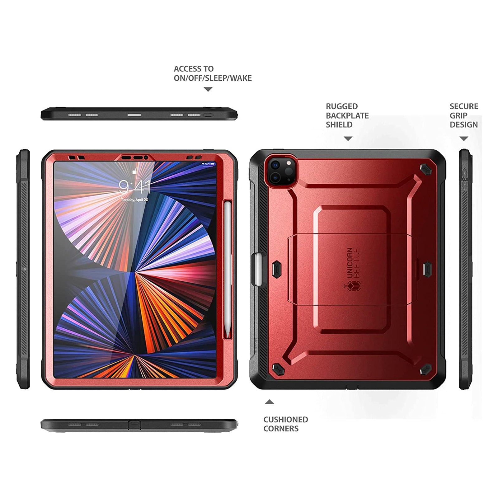 Apple iPad Pro 12.9 Inch 5th Gen (2021) Unicorn Beetle Pro Series Rugged Protective Case - Shockproof Military Drop Tested (Metallic Red) - Perfect for Construction Sites, Outdoor Adventures & Business Travel