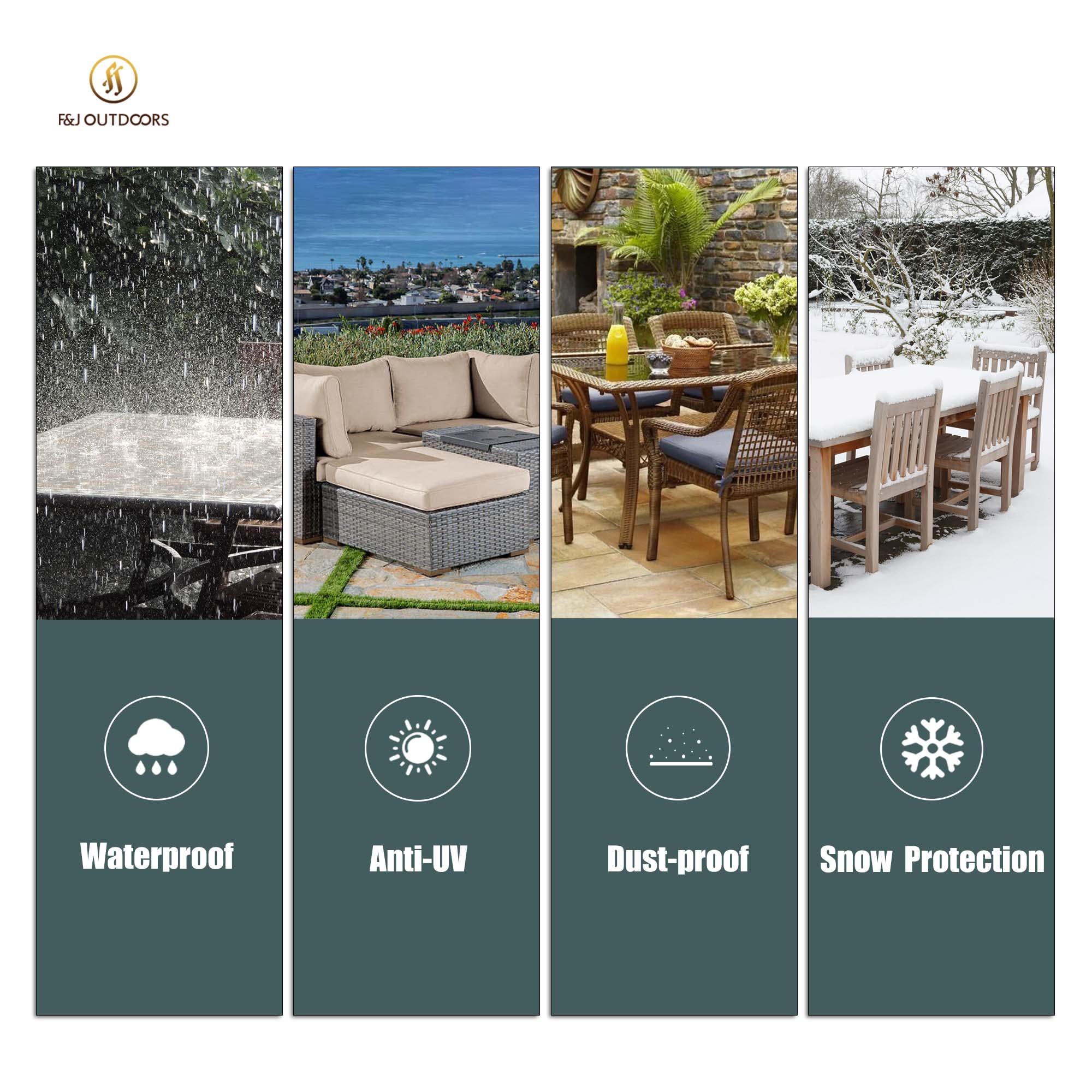 F&J Outdoors Waterproof UV Resistant Patio Table Cover - 64x44x27.5 Inch Weatherproof Outdoor Furniture Protector for Dining Sets, Picnics & Backyard Parties