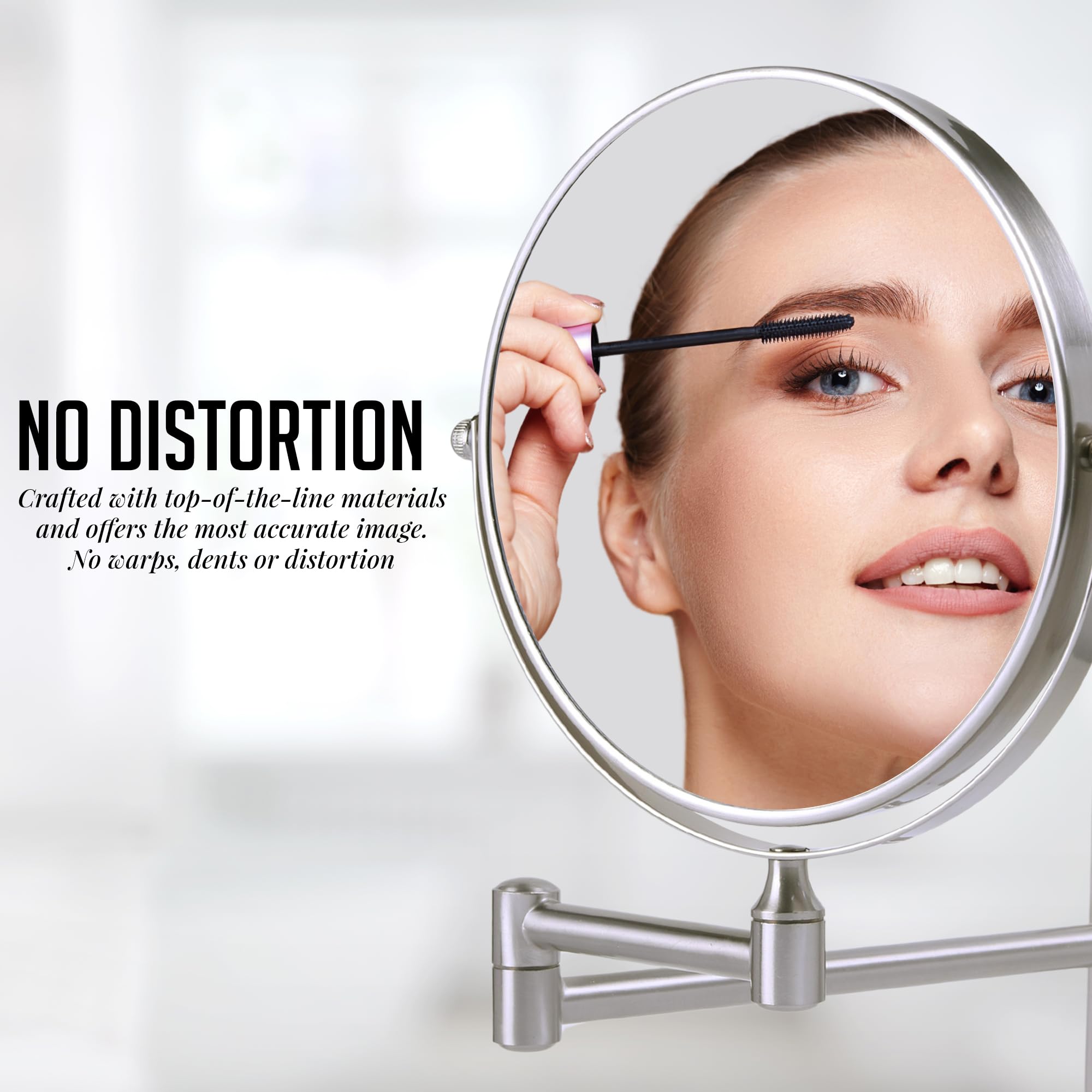 OVENTE 7-Inch Wall Mounted Makeup Mirror with 1X/10X Magnification - Double Sided Round Bathroom Vanity Mirror, 360° Swivel & Extendable Folding Arm in Brushed Nickel (MNLFW70BR1X10X) - Perfect for Makeup Application, Skincare Routine & Shaving in Small Bathrooms