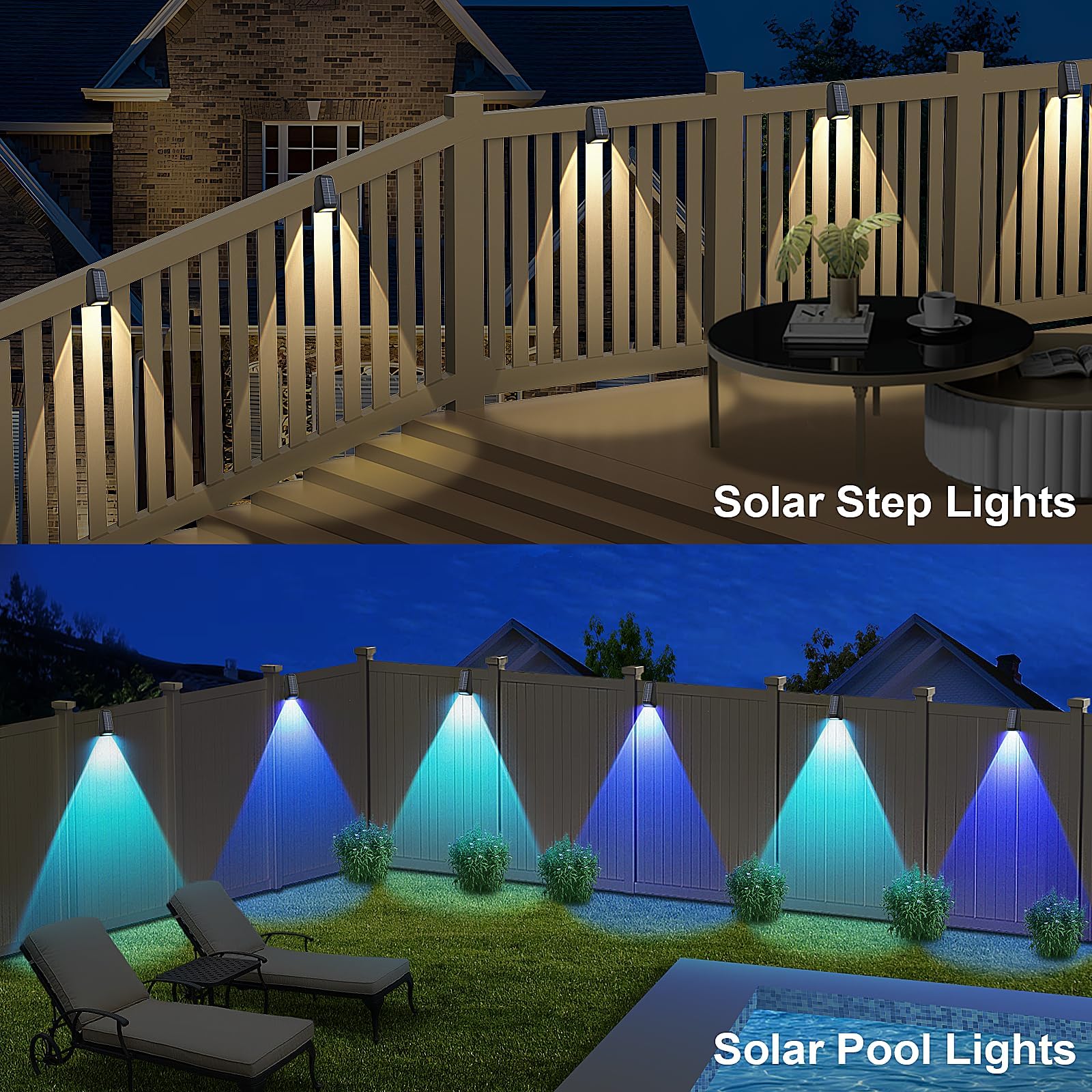 10 Pack Brighter Solar Fence Lights - Waterproof Outdoor Solar Deck Lights with Dusk to Dawn Sensor for Fence, Wall, Steps, Patio, Garage & Yard - Perfect for Pathway Lighting and Landscape Decoration
