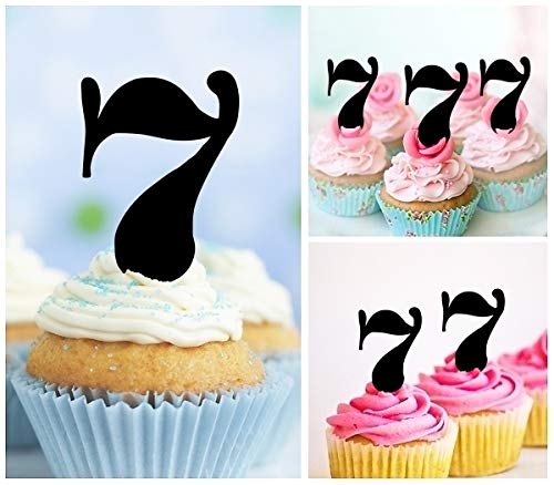 Lucky Number 7 Silhouette Acrylic Cupcake Toppers - 10pcs Wedding Birthday Party Decorations for Anniversary, Baby Shower & Special Events