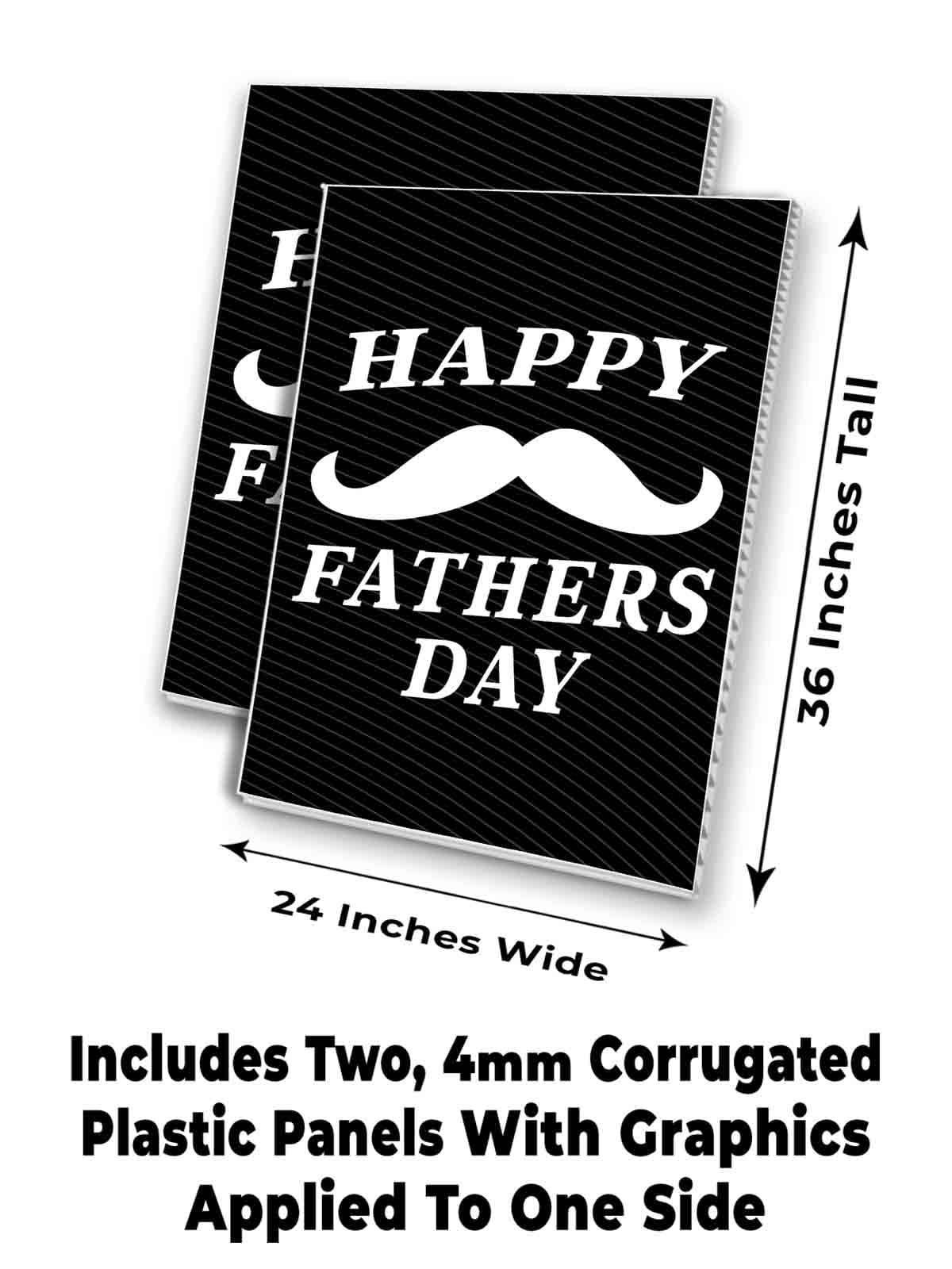 Happy Father's Day Corrugated Plastic Sign - 24x36 Inch 4mm Thick Double-Sided Design (Pack of 2) - Perfect for Outdoor Yard Decorations, Parties & Celebrations