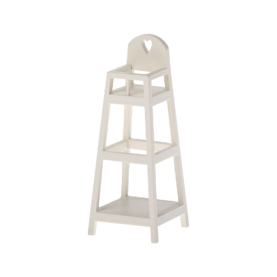 Maileg High Chair for Kids - White Wooden Baby Feeding Chair with Adjustable Height - Perfect for Dining, Kitchen, and Nursery Use
