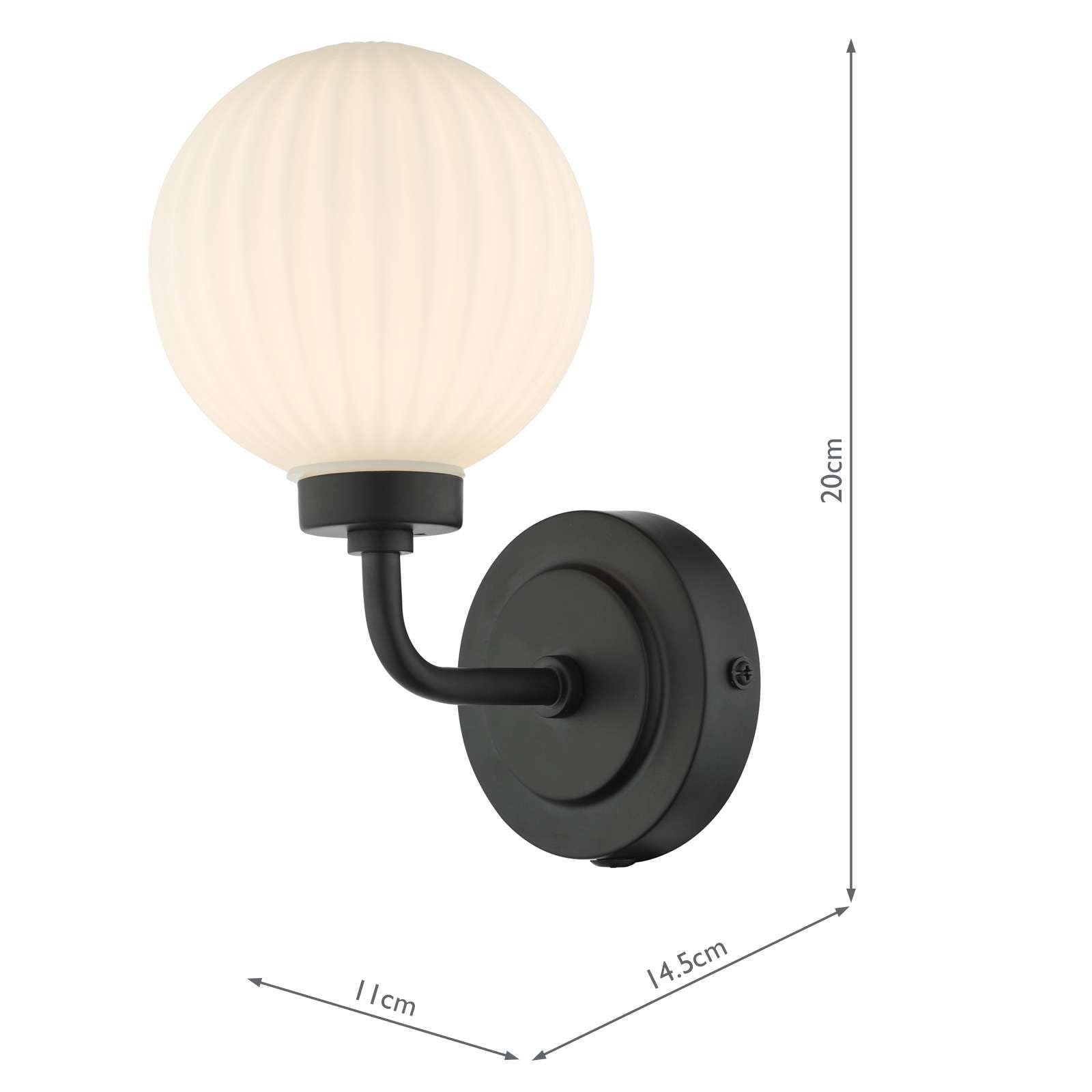 Alrik Modern Bathroom Wall Light - Matt Black Finish with Opal Glass Shade, IP44 Waterproof for Bathroom, Vanity, and Powder Room Lighting