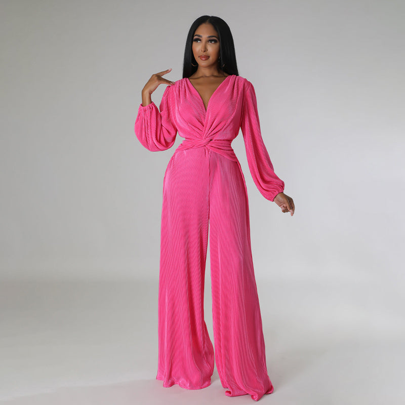 Stylish Long Sleeve Wide Leg Jumpsuit for Women - Trendy One Piece Romper with Pockets | Perfect for Casual Outings, Office Wear & Fall Fashion