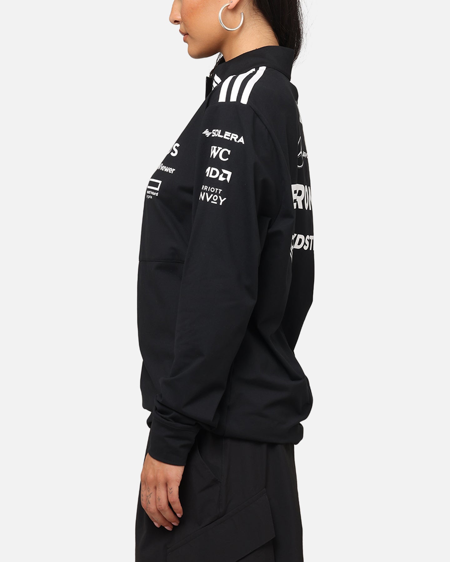 Adidas x Mercedes AMG Petronas F1 2025 Team Quarter Zip Jacket - Black & White - Men's Racing Jacket for Formula One Fans & Motorsport Enthusiasts