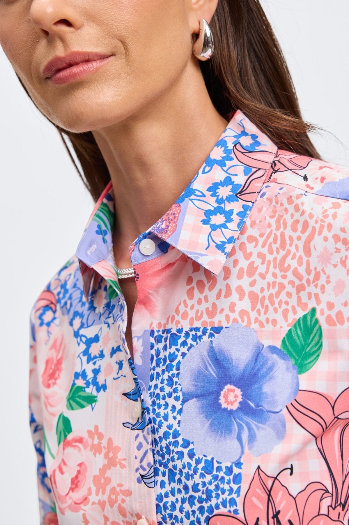 June Springtime Collage 3/4 Sleeve Blouse - Women's Floral Print Casual Top for Spring & Summer Outfits | Perfect for Office, Date Night & Weekend Wear
