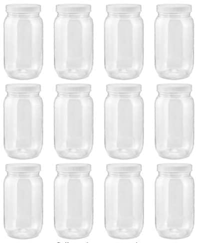 Smart Solutions Clear Plastic Mason Jars (18 oz 12 Pack) - BPA-Free Airtight Food Storage Containers with Screw-On Lids | Ideal for Meal Prep, Pantry Organization, DIY Crafts & Herb Storage | Made in USA (White Lids)