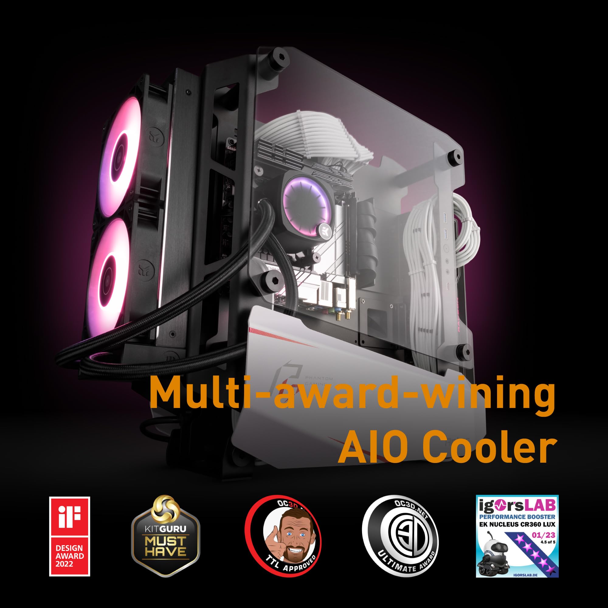 EK Nucleus AIO CR360 Lux D-RGB 360mm All-in-One Liquid CPU Cooler with EK FPT Fans - High Performance Water Cooling for Gaming PC, Intel & AMD Ryzen Processors - Perfect for Overclocking & Silent Cooling in High-End Gaming Rigs