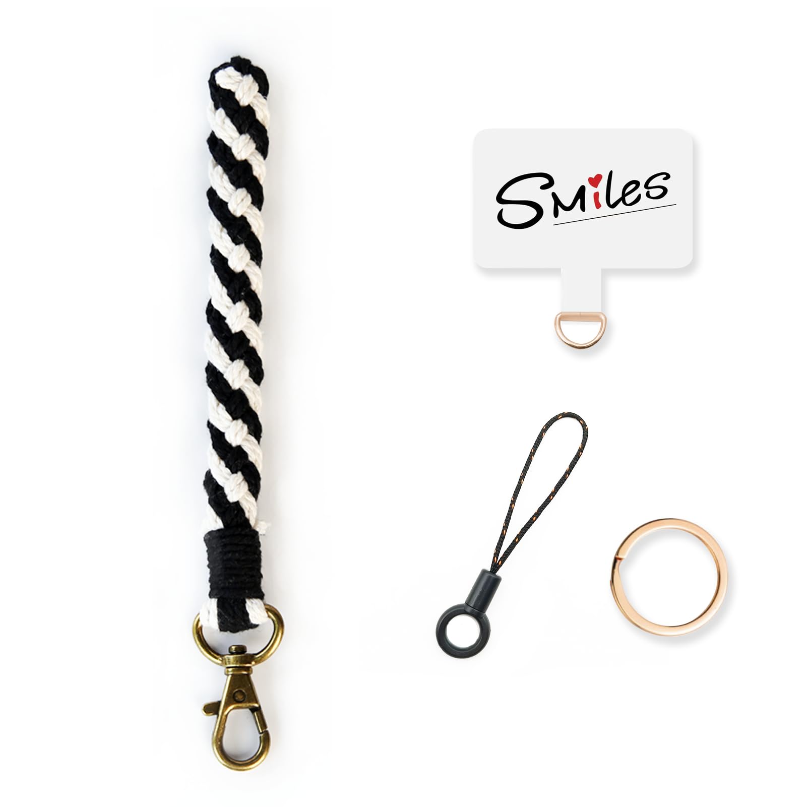 Boho Macrame Phone Wrist Strap - Anti-Loss Phone Bracelet with Tether Tab for iPhone & Android (Black & White, 2-Pack) | Perfect for Travel, Shopping & Outdoor Activities