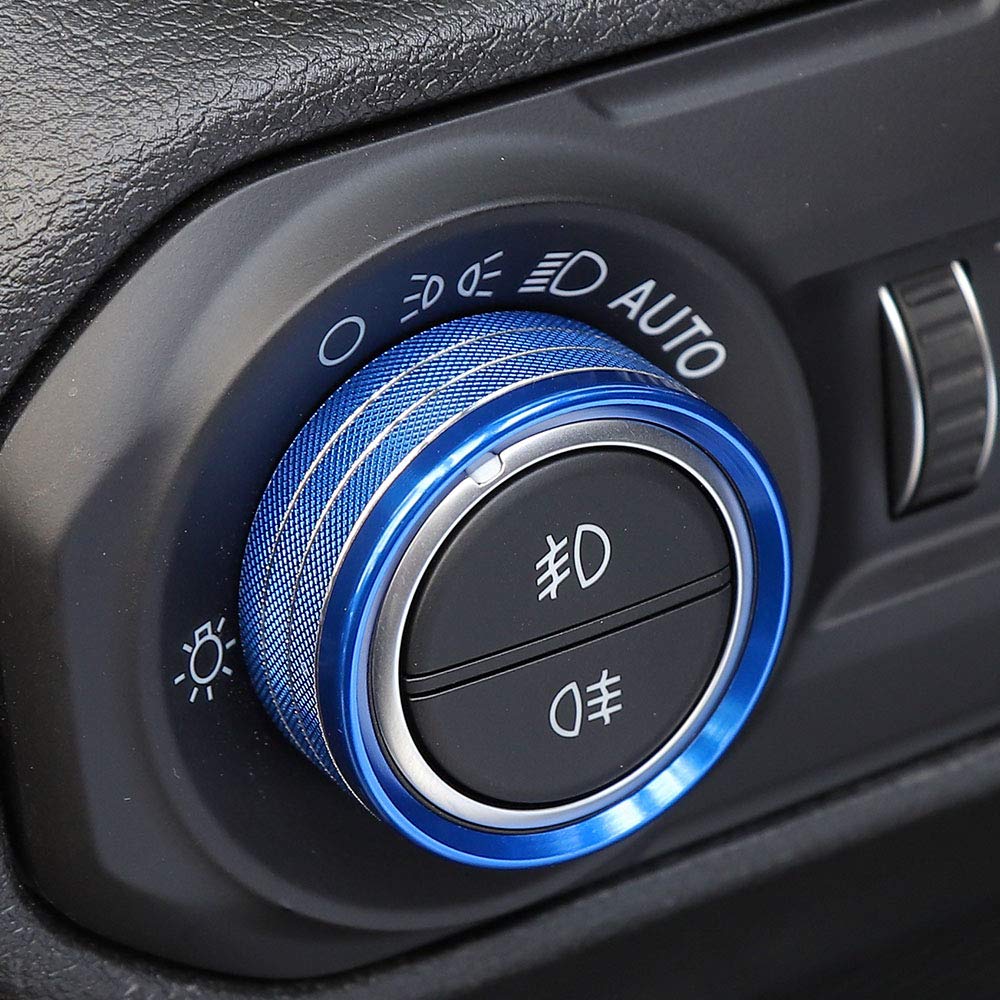 Jeep Wrangler JL 2018 Car Headlight Switch Knob Frame Ring Cover Trim - Blue Interior Accessories for Dashboard Customization | Perfect for Off-Roading & Night Driving Upgrades