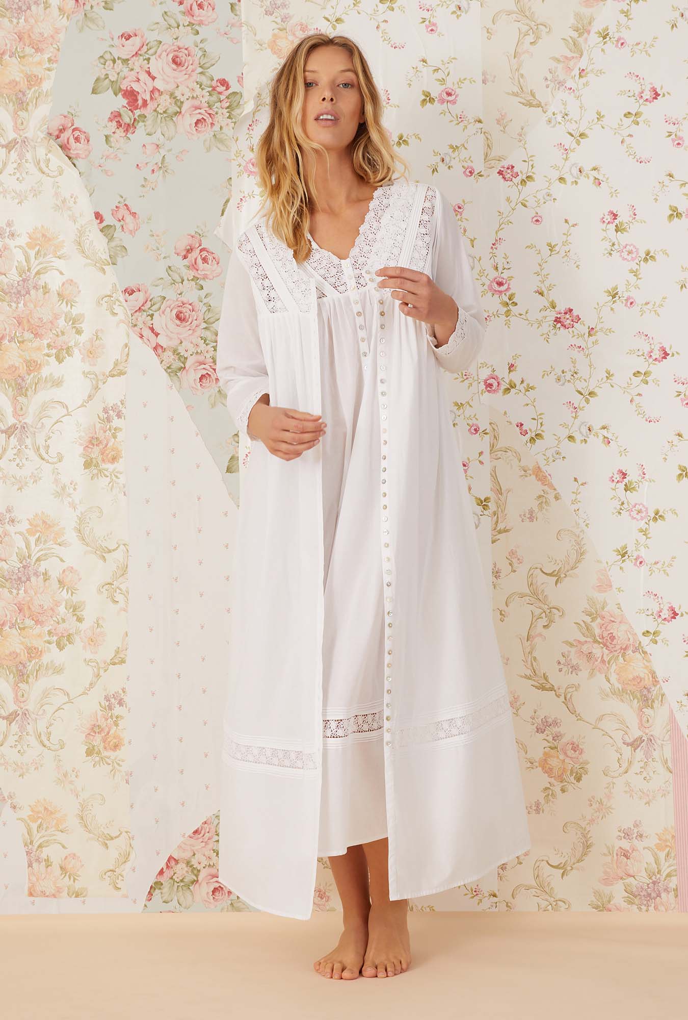 Portofino Women's Elegant Ballet Button Front Robe - Soft Long Sleeve Loungewear for Home, Spa & Bridal Dressing