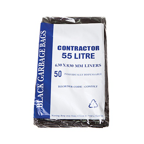 Heavy Duty 55Lt Black Trash Bags for Contractors - Extra Thick Garbage Bags for Construction, Renovation & Commercial Use - Durable Large Bin Liners for Heavy Waste Disposal