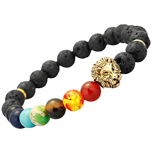 Black Lava Stone & 7 Chakra Stone & Lion Beads