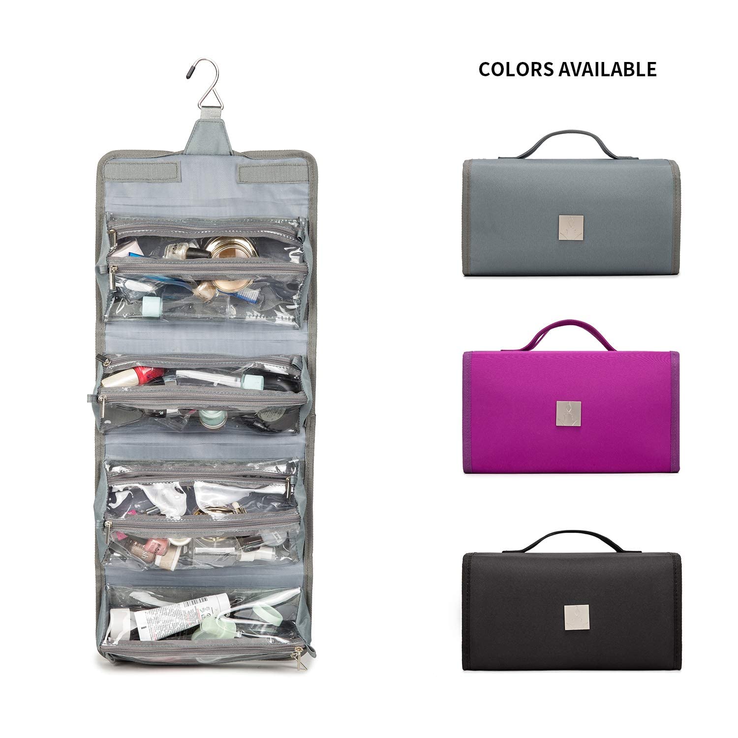 Royal FAIR Hanging Toiletry Bag with 4 Removable PVC Pouches - Large Waterproof Travel Cosmetic Organizer for Makeup & Hygiene Essentials (Grey) - Perfect for Camping, Gym, Business Trips & Vacation Packing