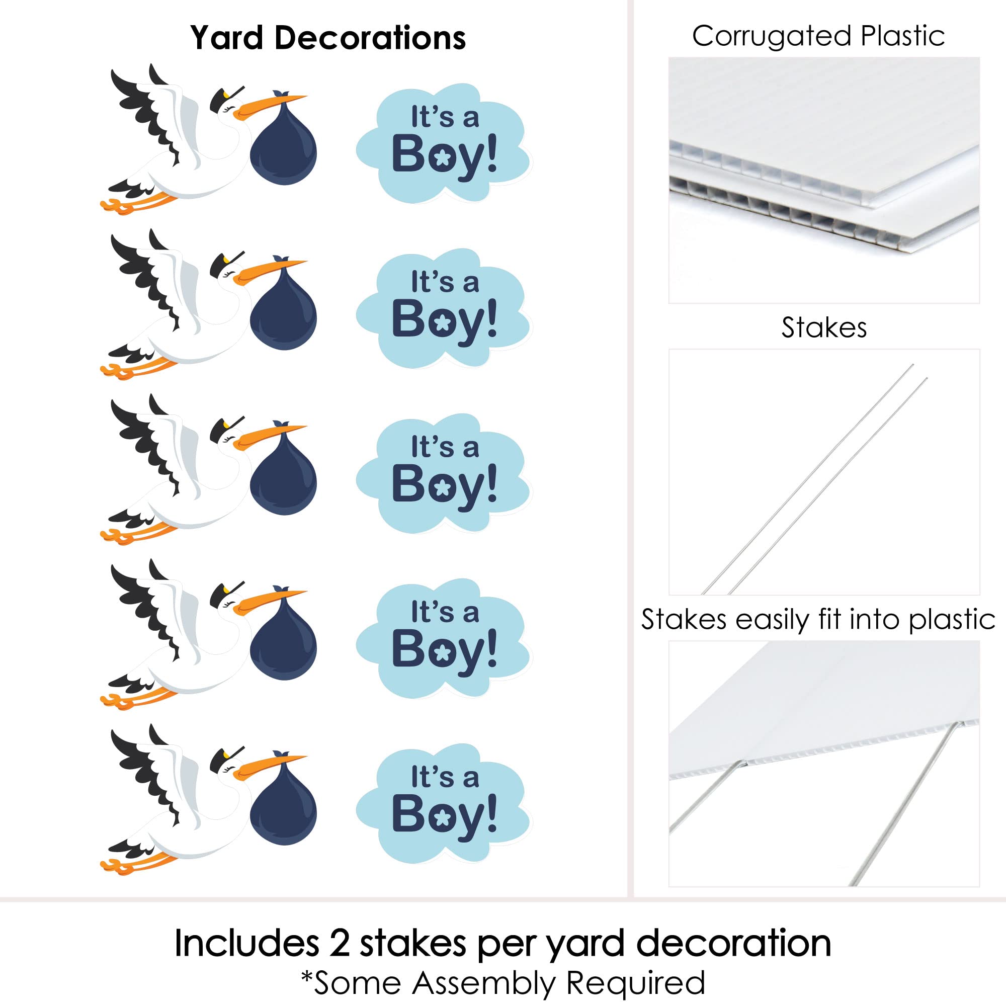 Big Dot of Happiness Boy Special Delivery - Blue 'It's a Boy' Baby Announcement Lawn Decorations - 10-Piece Outdoor Stork Yard Sign Set for Baby Showers, Gender Reveals & Newborn Celebrations