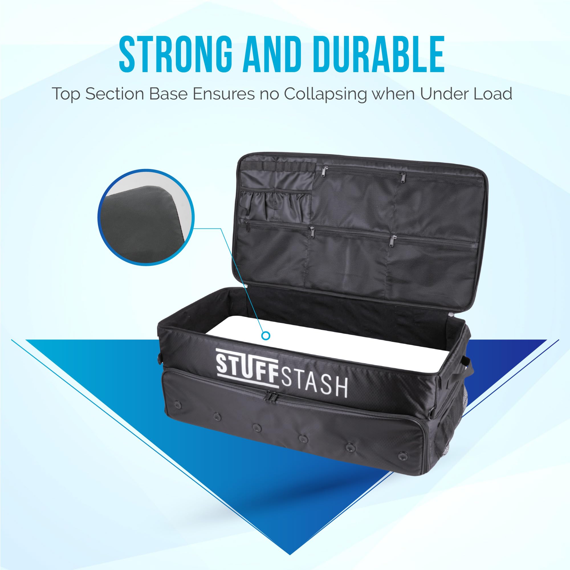 STUFFSTASH Extra Large Golf Trunk Organizer - 3 Shoe Compartments with Dividers for Tees, Gloves & Balls - Car SUV Storage for Golf Accessories - Perfect Golf Gift for Men & Women - Ideal for Road Trips, Tournaments & Club Storage