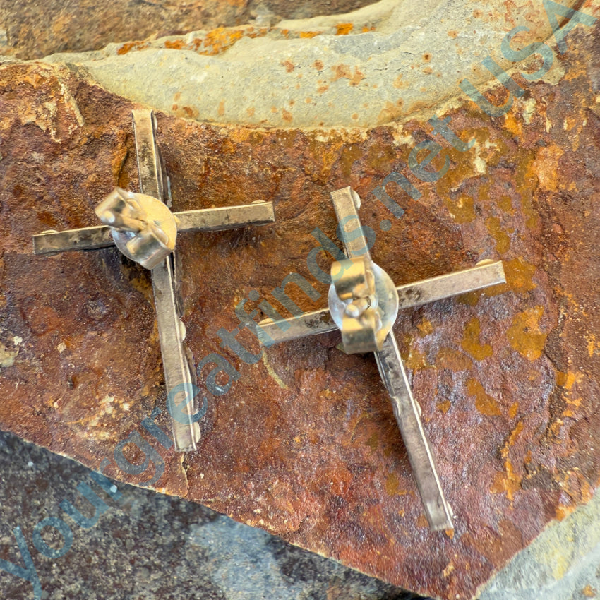 Sterling Silver Zuni Lapis & Opal Needlepoint Turquoise Cross Pierced Post Earrings - Handmade Native American Jewelry for Women - Perfect for Church, Weddings & Special Occasions