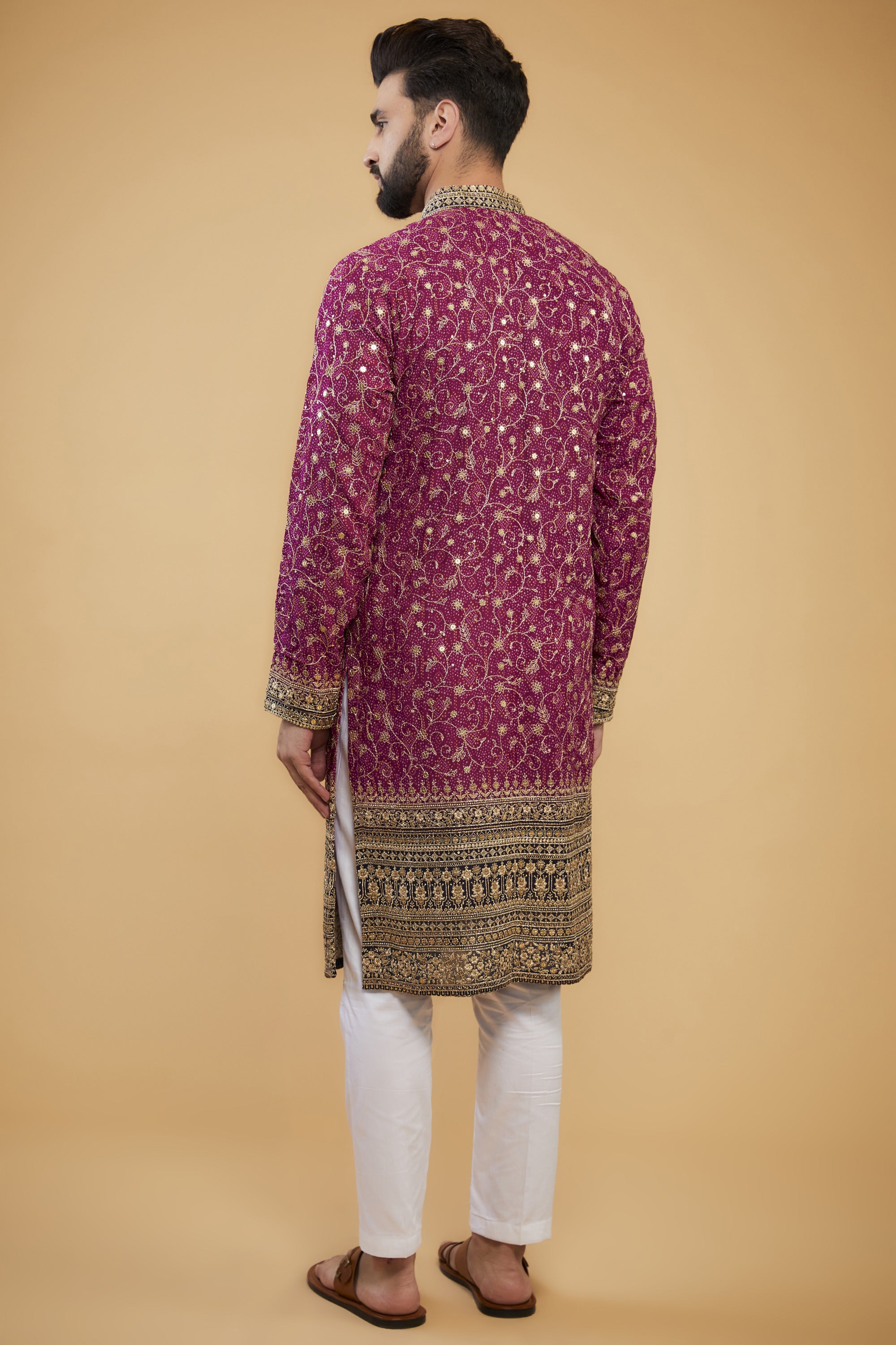 Exclusive Zari Work Kurta with Intricate Neckline & Borders - Elegant Indian Ethnic Wear for Festivals, Weddings & Special Occasions