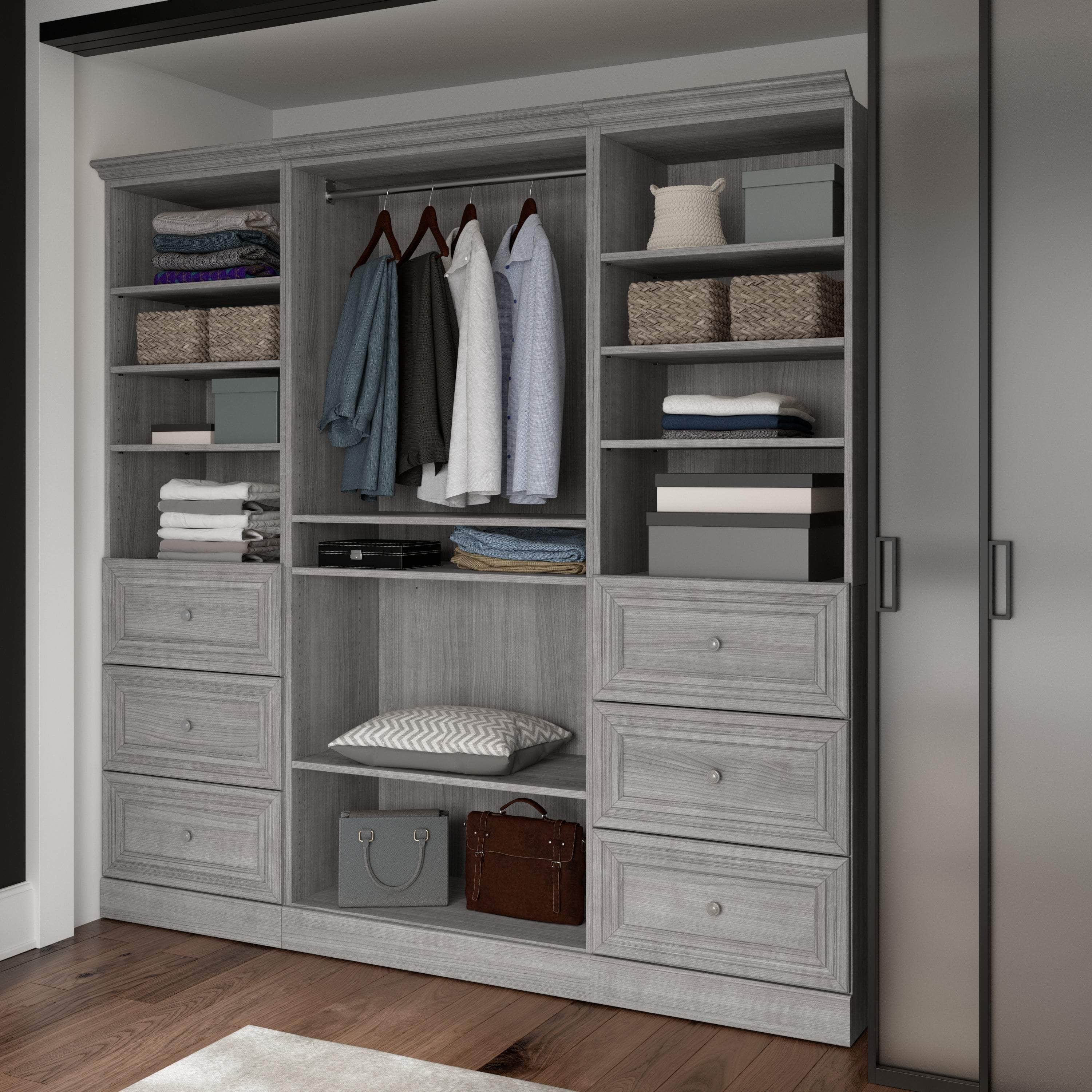 86W Closet Organizer with Drawers - Space Saving Storage Solution for Bedroom, Closet & Office (2 Color Options)