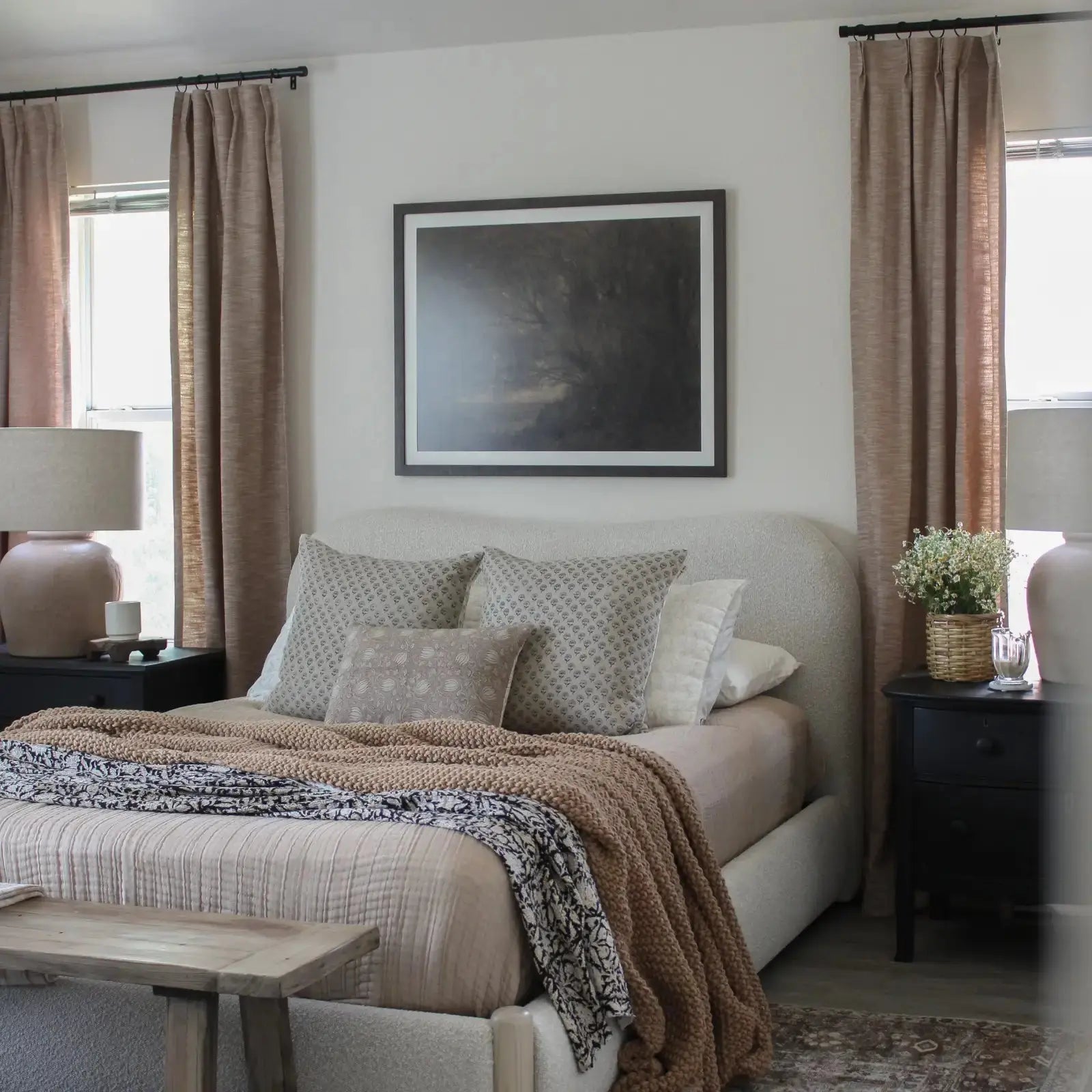 Premium Cotton Blend Pleated Curtains for Living Room & Bedroom - Elegant Drapery Panels with Thermal Insulation & Blackout - Perfect for Home Decor, Privacy & Light Control