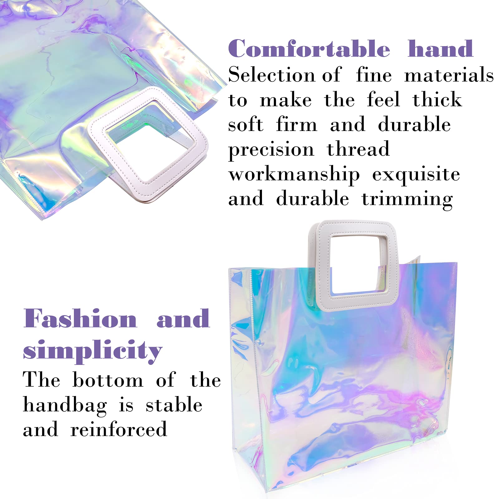 Holographic Gift Bags - Clear Iridescent Tote Bag for Bachelorette Party, Beach, Travel, Work & Stadium Events | Shimmering Reusable Shopping Bags for Women, Girls & Special Occasions