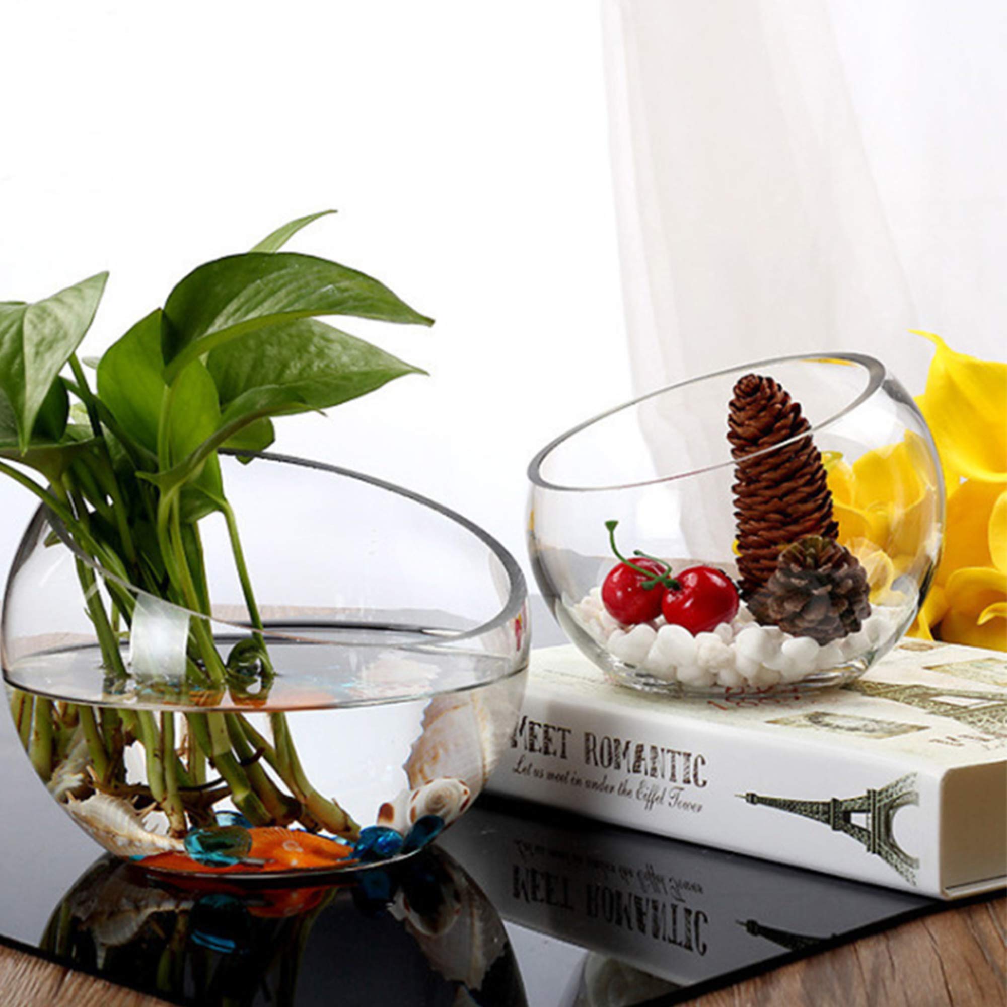 8 Pack Clear Glass Slant Cut Bowl Vase - 7