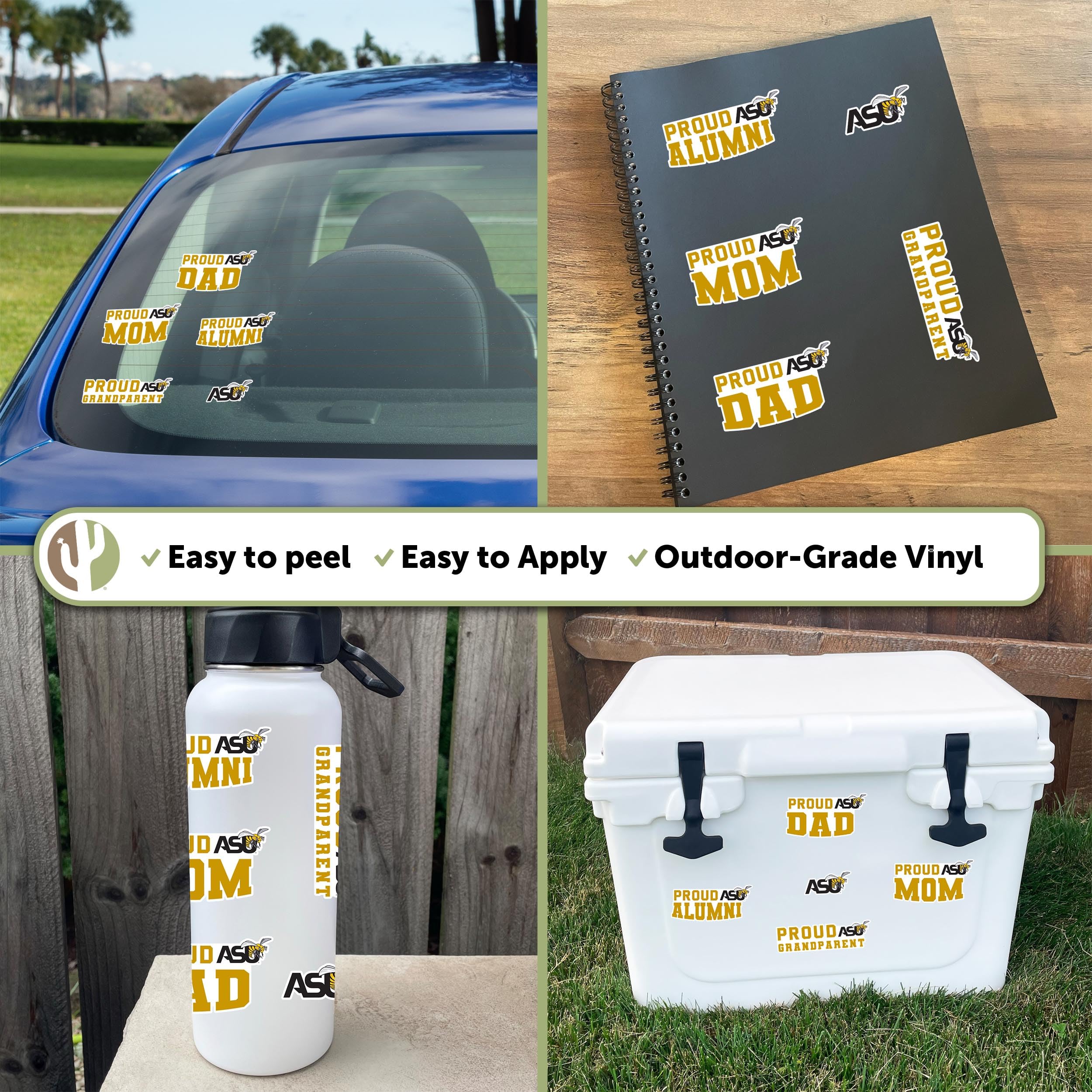 ASU Alabama State University Hornets HBCU Vinyl Decal Sticker - Desert Cactus Design for Laptop, Water Bottle, Car & Scrapbook - Family Full Sheet - Perfect for School Spirit, College Pride & Alumni Gifts