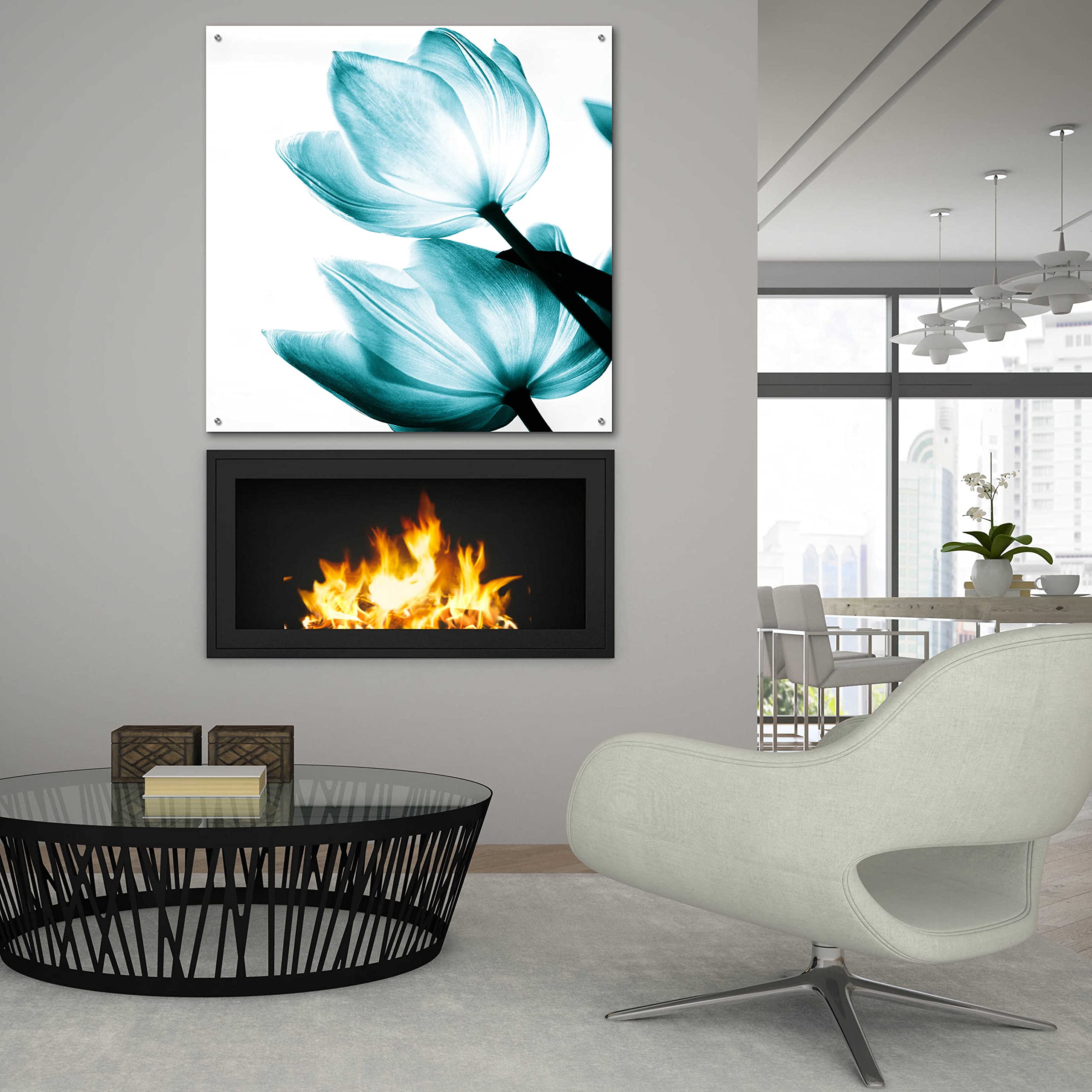 Debra Van Swearingen Translucent Tulips II Teal Acrylic Glass Wall Art - 36x36 Inches Modern Home Decor for Living Room, Bedroom & Office