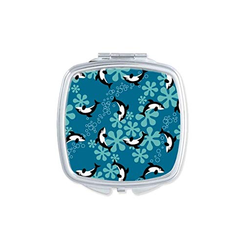 DIYthinker Portable Double-Sided Compact Mirror with Cartoon Dolphin & Whale Design - Perfect for Travel, Makeup, Handbag & Beach Accessories