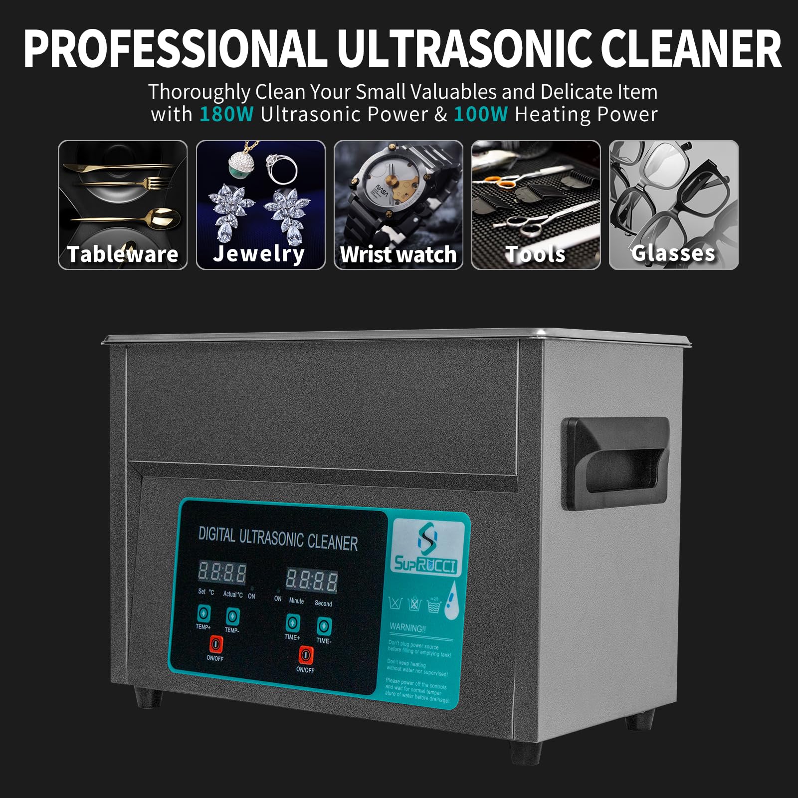 4.5L 180W Ultrasonic Cleaner with Heater & Timer - Professional Jewelry, 3D Prints, Carburetor, Circuit Board Cleaner - Safely Removes Oil, Rust - Perfect for Home Workshops, Jewelry Stores & Electronics Repair