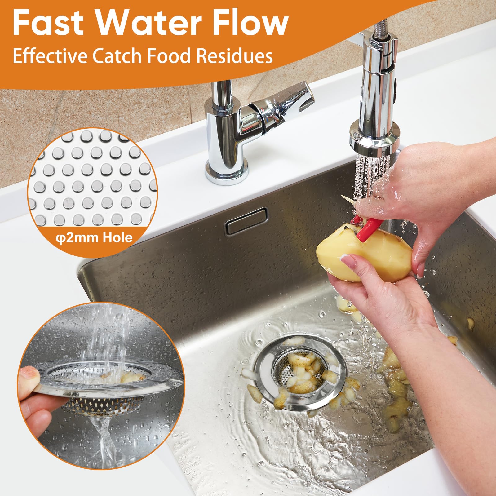 2 Pack 4.5 Inch Stainless Steel Kitchen Sink Strainer - Durable Sink Drain Food Catcher for Kitchen, Bathroom, and Utility Sinks