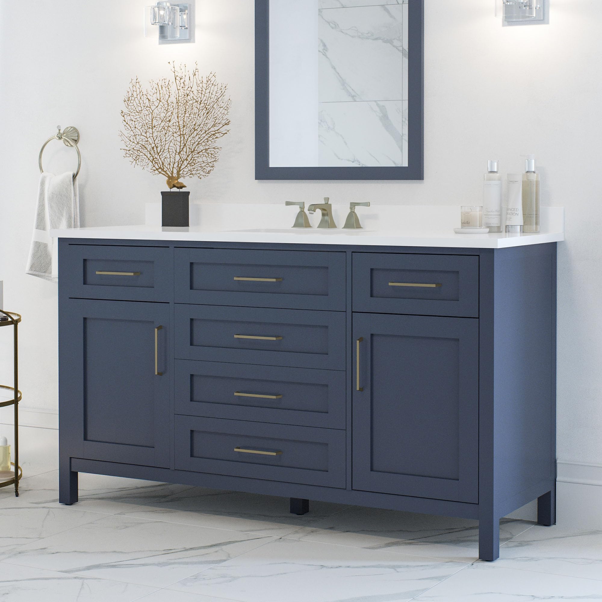 OVE Decors Tahoe II 60-Inch Single Basin Bathroom Vanity in Midnight Blue - Modern Bathroom Storage Solution for Small Spaces