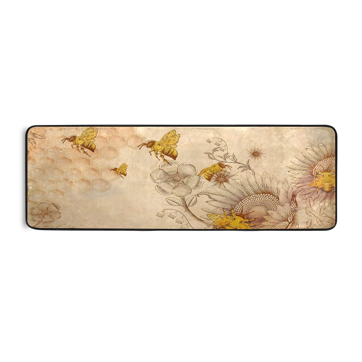 Vintage Floral Bee Non-Slip Kitchen Rug - Soft Washable Bath Mat & Runner - 72