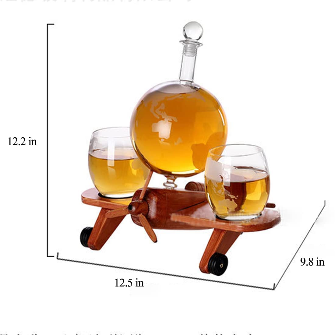 Premium 22.5 Oz Earth-Shaped Whiskey Decanter Set with 2 Crystal Glasses (11 Oz Each) - Elegant Scotch Bourbon Vodka Rum Liquor Gift Set for Men - Perfect for Home Bars, Dinner Parties & Father's Day Gifts